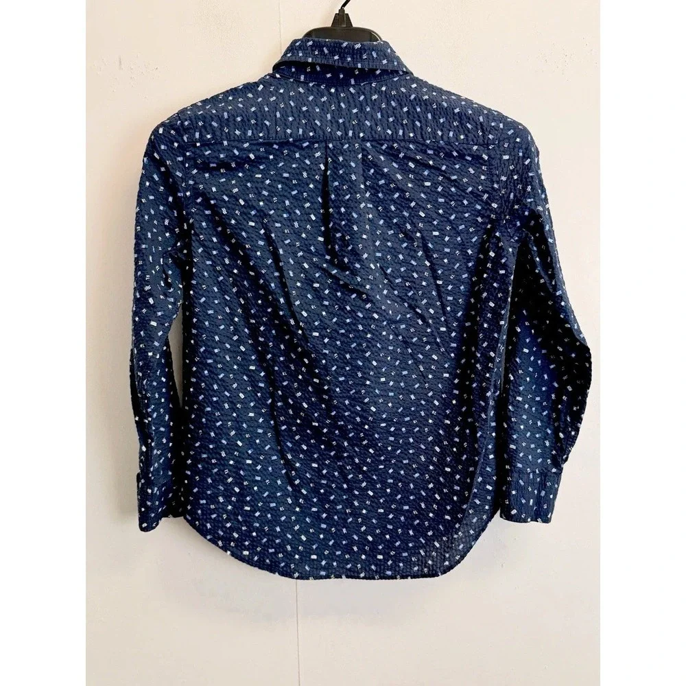 Ralph Lauren Boys Sz S/8 Nautical Seersucker Long Sleeve Button Down Shirt, Navy